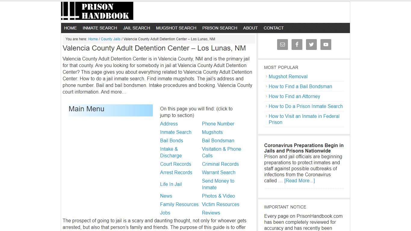 Valencia County Adult Detention Center – Los Lunas, NM - Prison Handbook